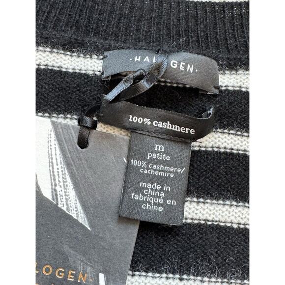 Nordstrom Halogen 100% Cashmere Sweater Women’s Medium Stripe Oversized Black - Picture 3 of 7